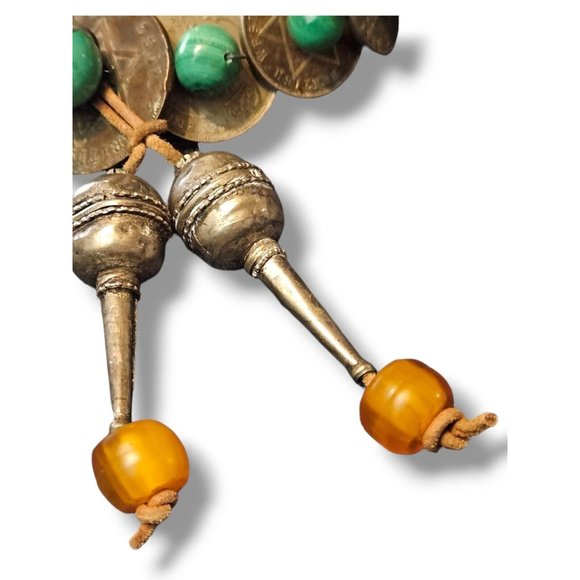 Vintage British West Africa Coins Bakelite Malachite Trade Bead Necklace - Picture 3 of 9